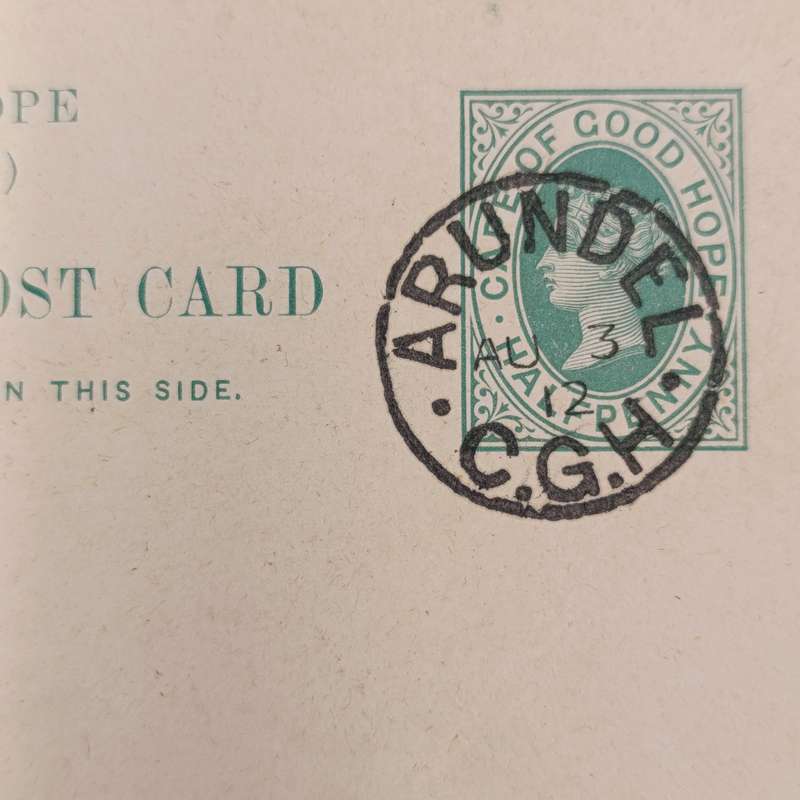 1912 Cape of Good Hope prepaid reply card posted ARUNDEL to Cape Town - very rare