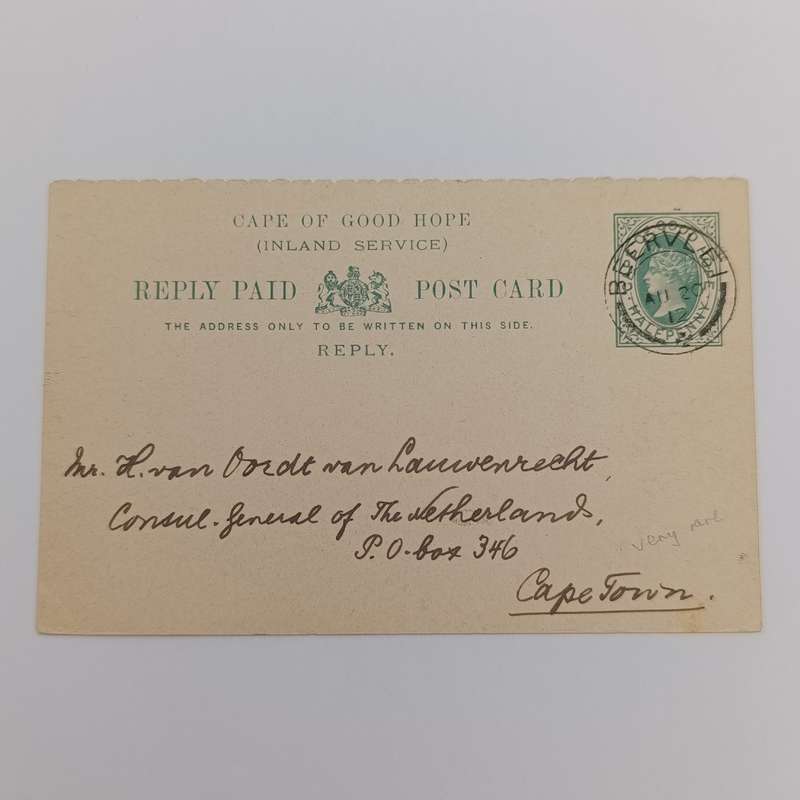 Cape of Good Hope 1912 Reply Paid Post card Achtertang (Rare) to Cape Town