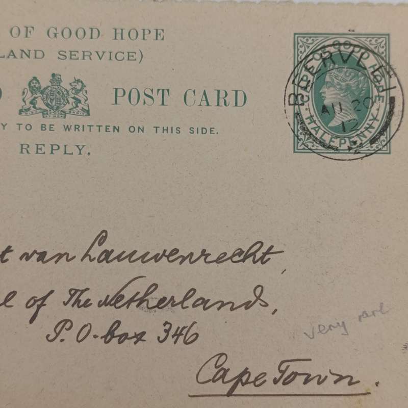Cape of Good Hope 1912 Reply Paid Post card Achtertang (Rare) to Cape Town