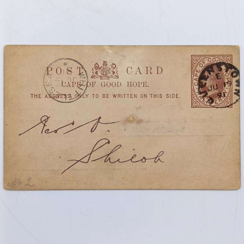 Cape of Good Hope Bank acknowledgement card changed to Standard Bank 1891 posted Queens Town