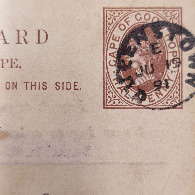 Cape of Good Hope Bank acknowledgement card changed to Standard Bank 1891 posted Queens Town