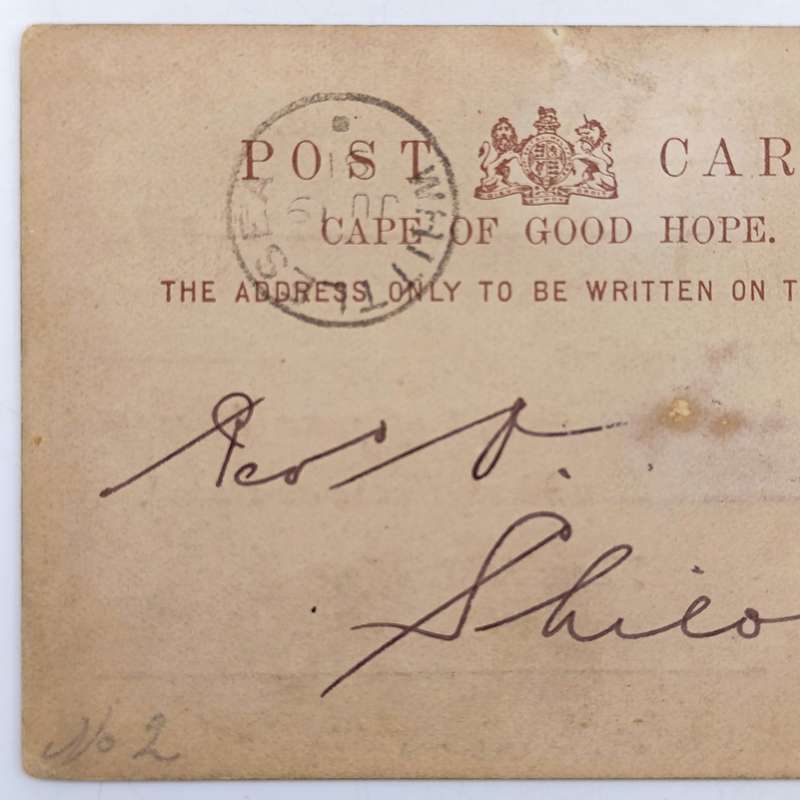 Cape of Good Hope Bank acknowledgement card changed to Standard Bank 1891 posted Queens Town