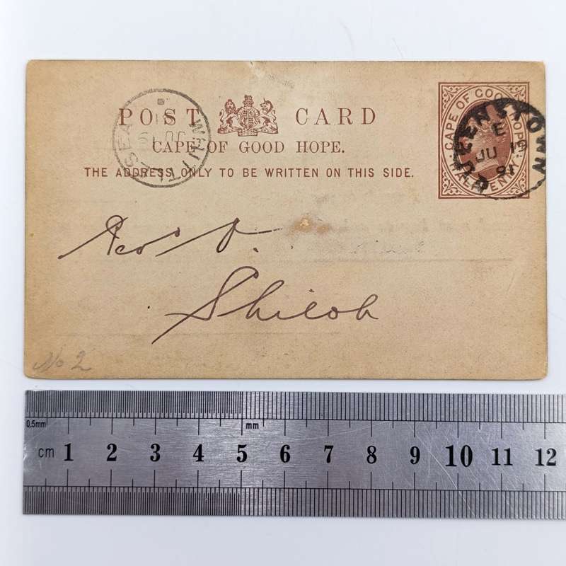 Cape of Good Hope Bank acknowledgement card changed to Standard Bank 1891 posted Queens Town