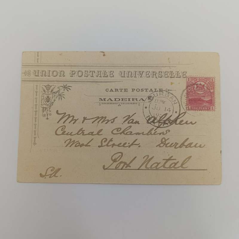 1907 Postcard Cape Columbine, Cape of Good Hope to Durban on Medeira postcard Ocean Post office