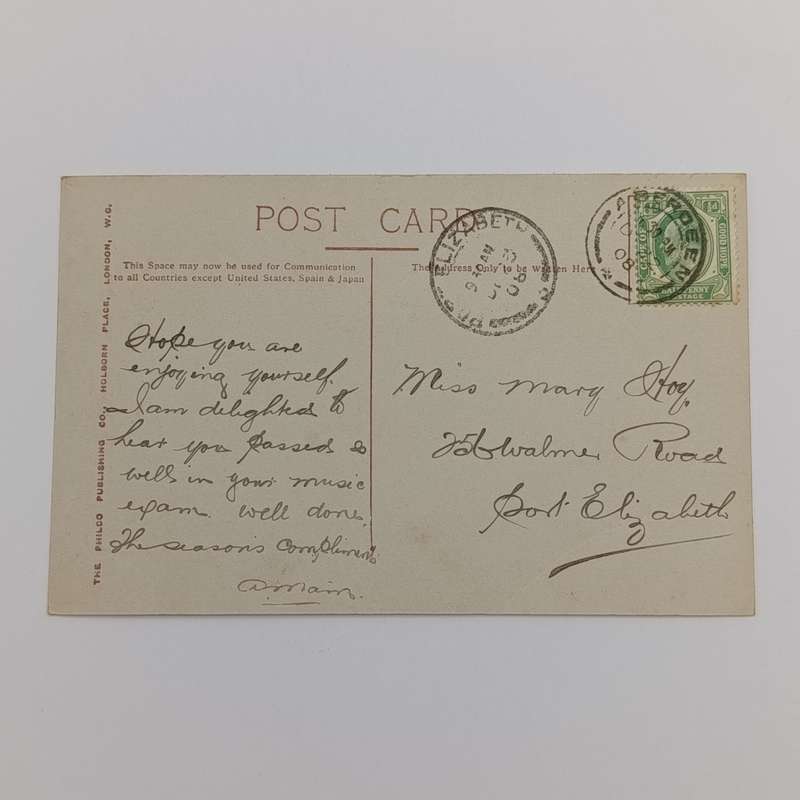 1908 Colored card Aberdeen to Port Elizabeth, Philco series Christmas picture