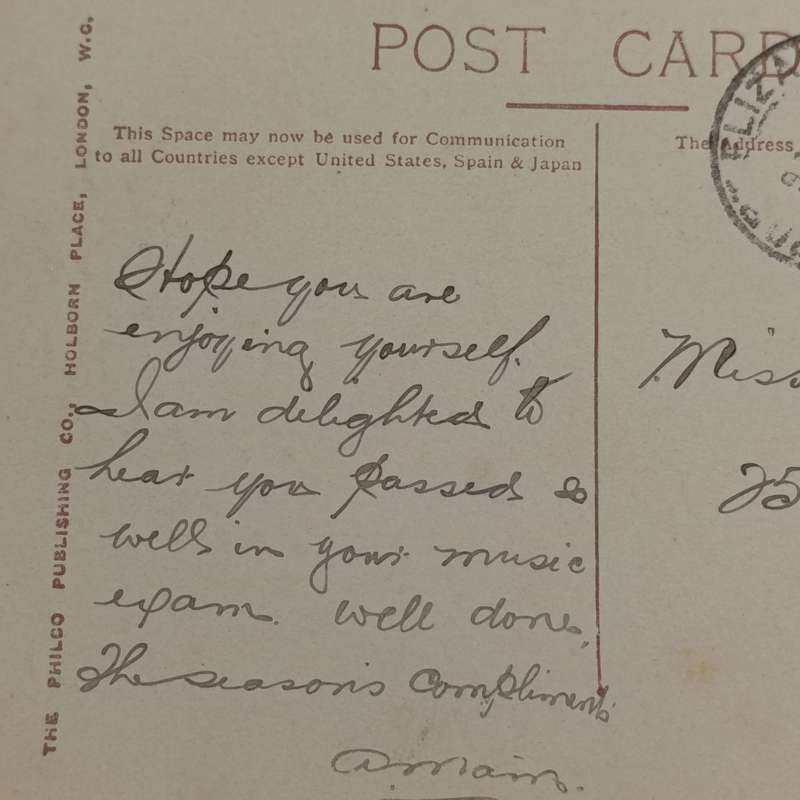 1908 Colored card Aberdeen to Port Elizabeth, Philco series Christmas picture