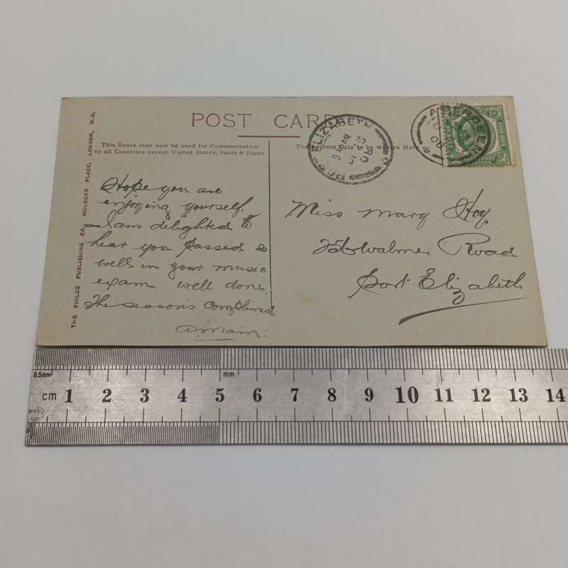 1908 Colored card Aberdeen to Port Elizabeth, Philco series Christmas picture