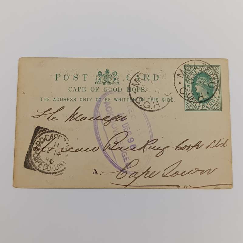 Pre Printed postage postcard - Molteno, Cape of Good Hope to Cape Colony 1896 with receipt