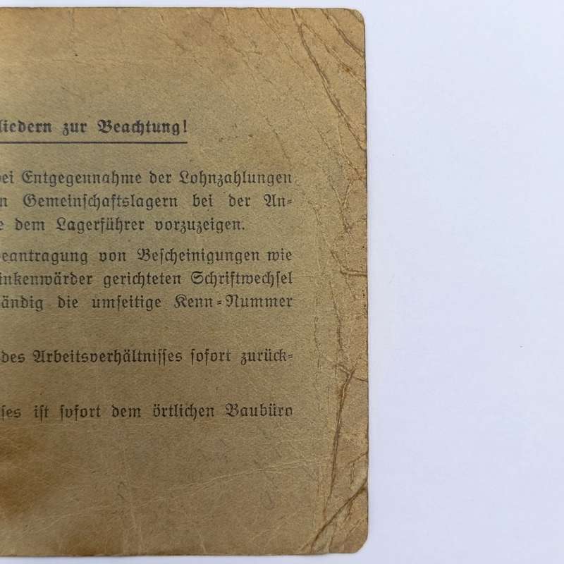 1941 WW2 Hamburg Proof of appointment as construction worker - Identification JCL Hoencamp