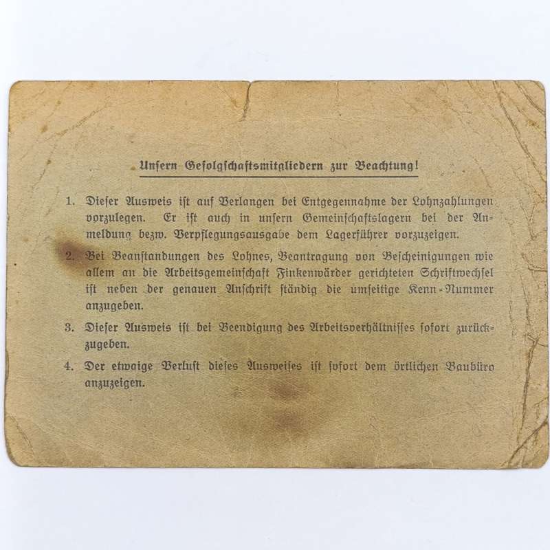 1941 WW2 Hamburg Proof of appointment as construction worker - Identification JCL Hoencamp