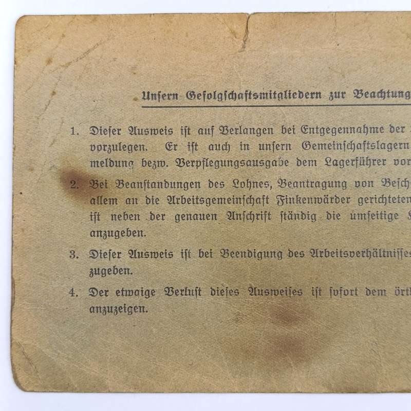 1941 WW2 Hamburg Proof of appointment as construction worker - Identification JCL Hoencamp