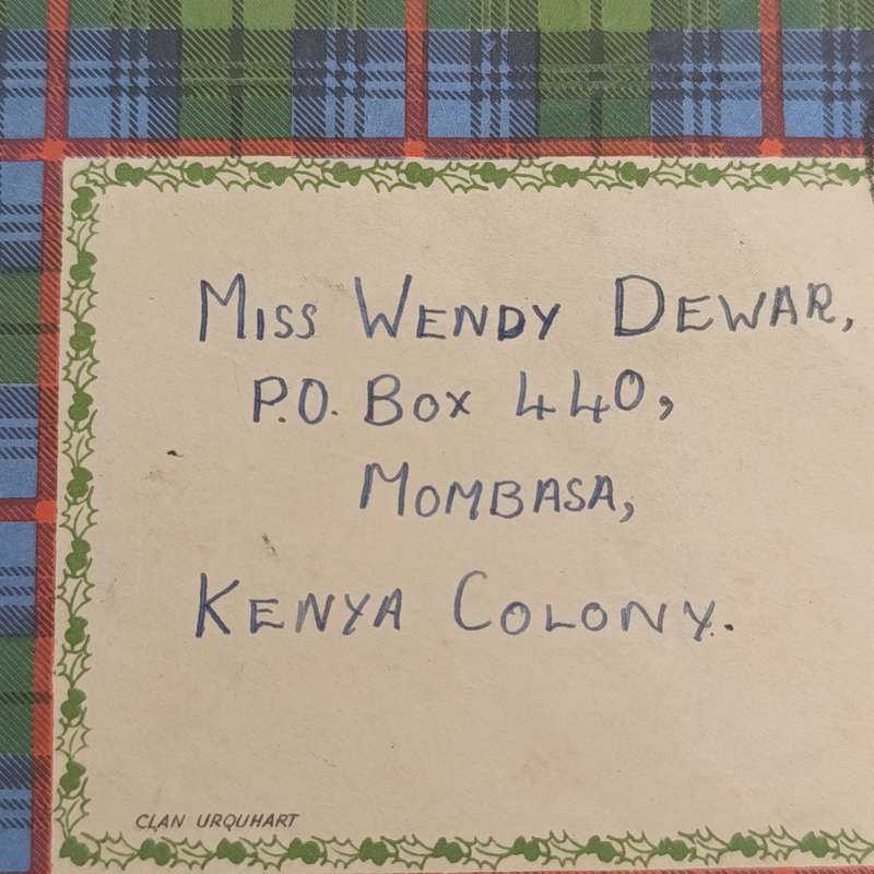 Postal cover 1947 Thompson's Falls to Mombasa Kenya on Scottish tartan cover