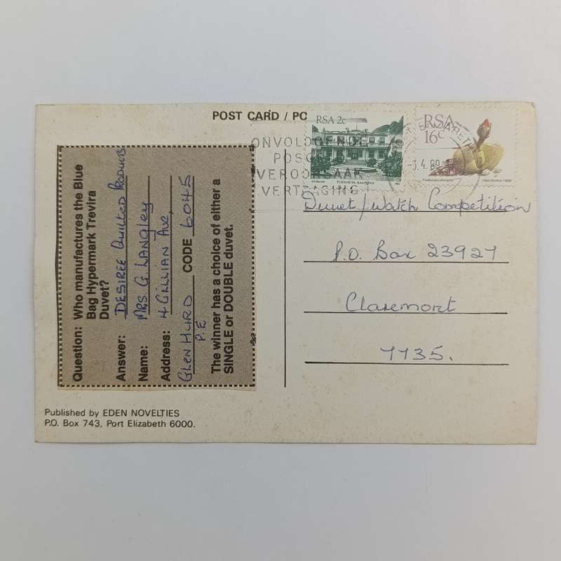 1989 Postcard Port Elizabeth to Claremont - Port Elizabeth by Night - 2 RSA stamps