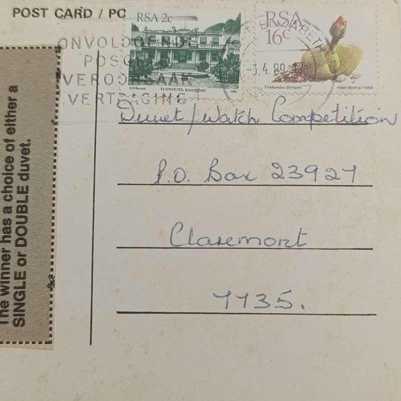 1989 Postcard Port Elizabeth to Claremont - Port Elizabeth by Night - 2 RSA stamps