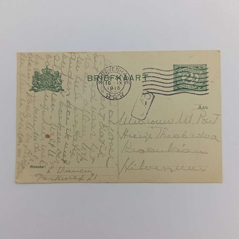 1915 WW1 Postcard Gravenhage (printed Sgravenhage) to Hilversum - preprinted 2 1/2c postage
