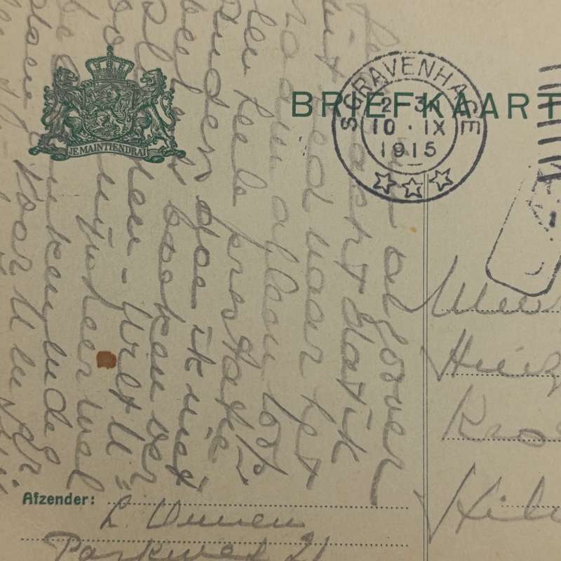 1915 WW1 Postcard Gravenhage (printed Sgravenhage) to Hilversum - preprinted 2 1/2c postage