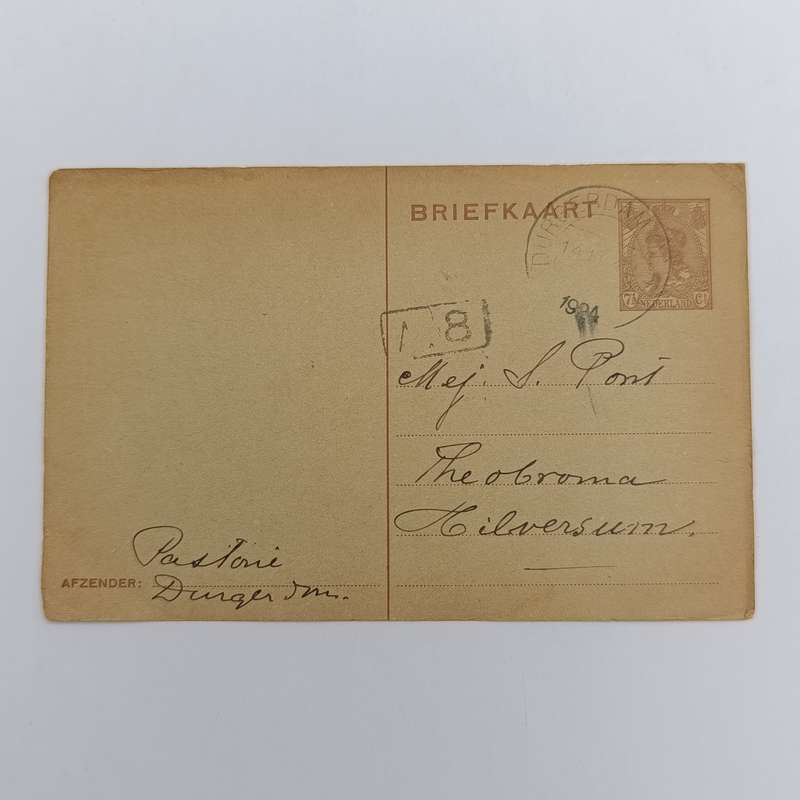 1924 Pre printed postage postcard with 7 1/2 cent postage from Durgerdam to Hilversum Holland