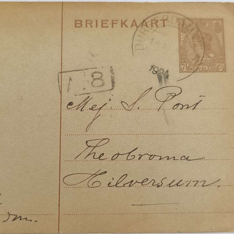 1924 Pre printed postage postcard with 7 1/2 cent postage from Durgerdam to Hilversum Holland