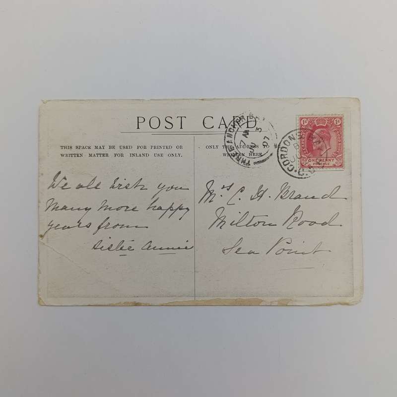 1907 Postcard Gordons Bay to Sea Point with Three Anchor Bay receiving cancel