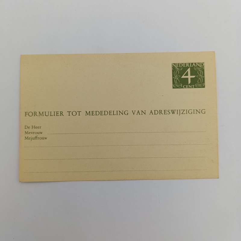 Netherlands vintage change of address postcard with pre printed 4 cent stamp