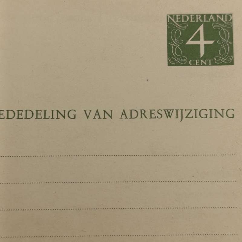 Netherlands vintage change of address postcard with pre printed 4 cent stamp