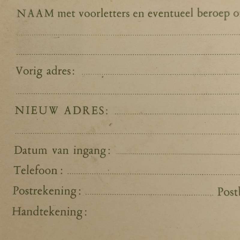 Netherlands vintage change of address postcard with pre printed 4 cent stamp