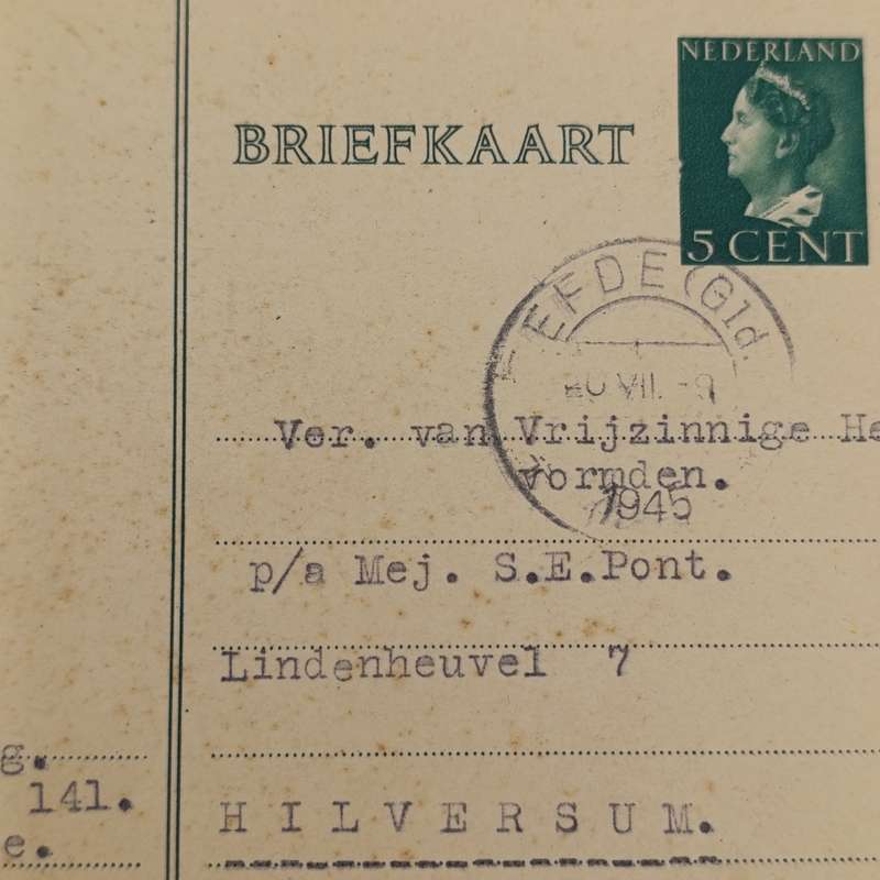 1945 Prepaid 5 cent Netherlands postcard