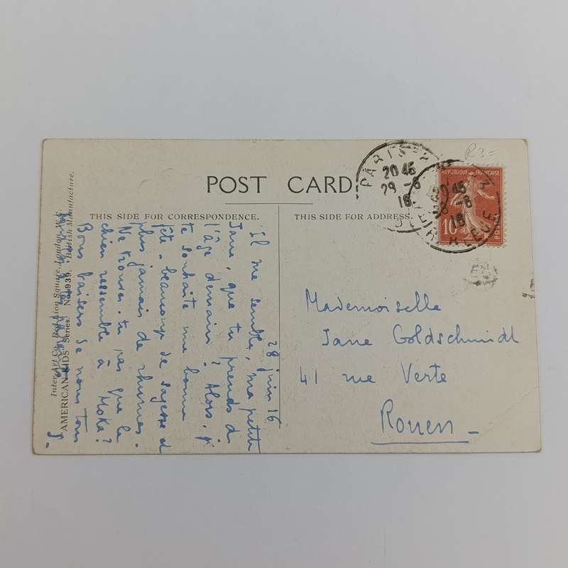 1916 WW1 postcard Paris to Rouen, France - funny card