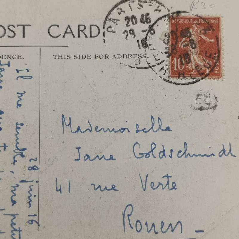 1916 WW1 postcard Paris to Rouen, France - funny card