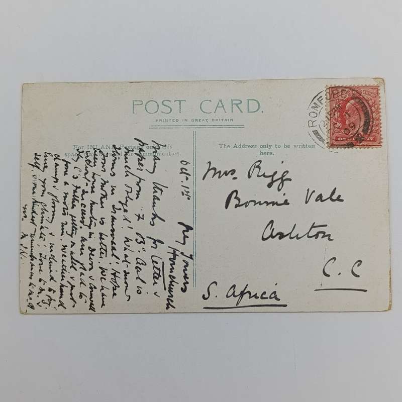 1909 Postcard from Romford, England to Ashton, Cape Colony