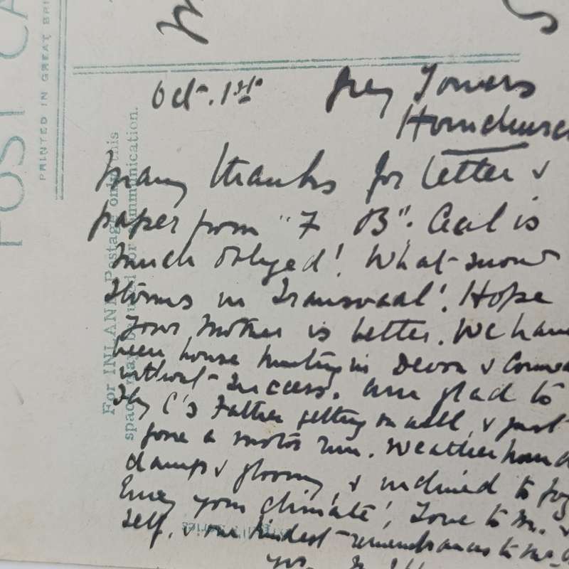 1909 Postcard from Romford, England to Ashton, Cape Colony