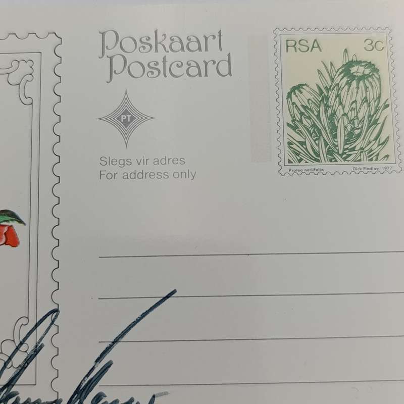 1979 South Africa Rose postcard with Gary Player rose - signed by Gary Player