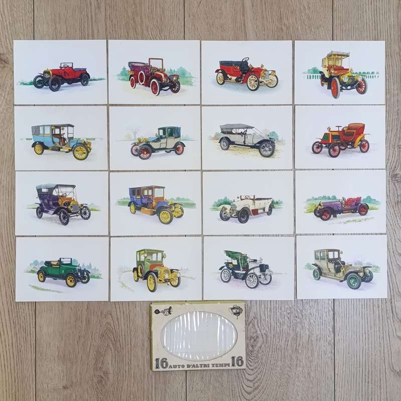 Set of 16 Auto D'Altri Tempi postcards in original holder - vintage cars