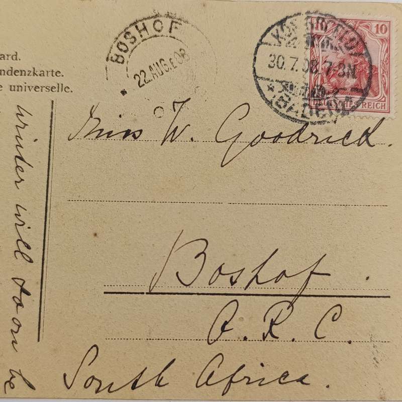 1908 Postcard from Baden, Germany to Boshof, Orange River Colony Picture of girls in Spinning class