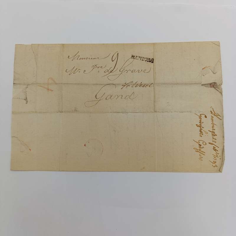 1793 Letter from Hamburg to Gand (France) endorsed "fr. Wesel" in manuscript