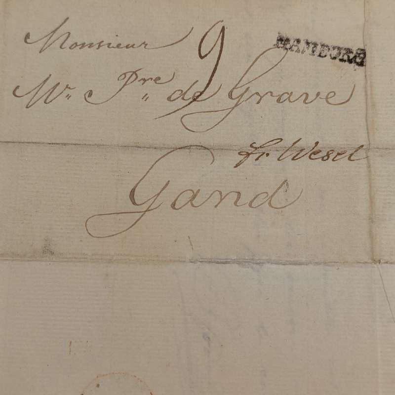 1793 Letter from Hamburg to Gand (France) endorsed "fr. Wesel" in manuscript