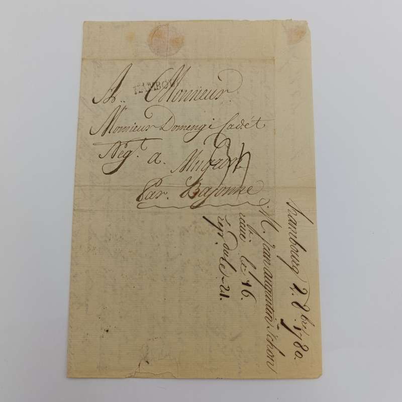 1780 Letter from Hamburg to Bajonne (France)