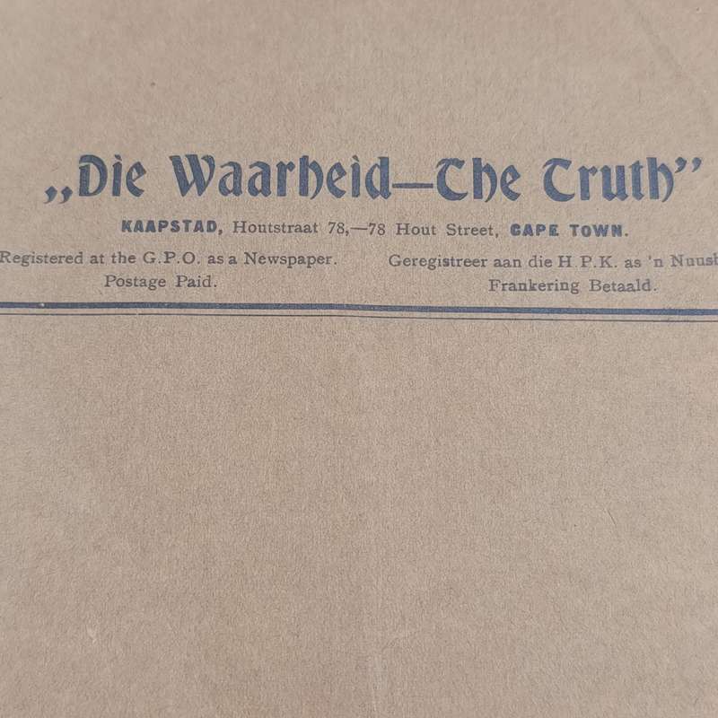 Newspaper wrapper 1930's unused for "Die Waarheid - The Truth"