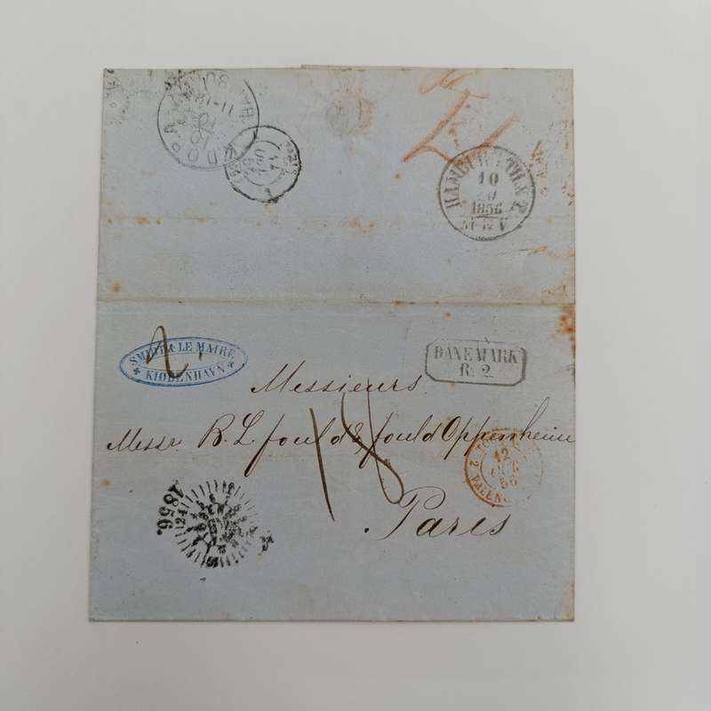1856 letter from Copenhagen to Paris forwarded through the Danish Post office in Hamburg