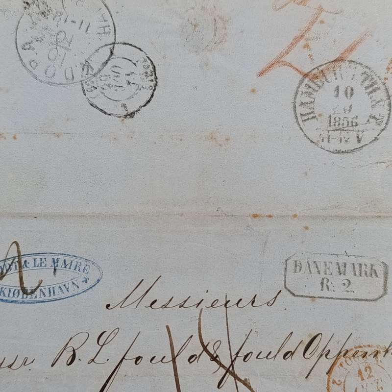1856 letter from Copenhagen to Paris forwarded through the Danish Post office in Hamburg