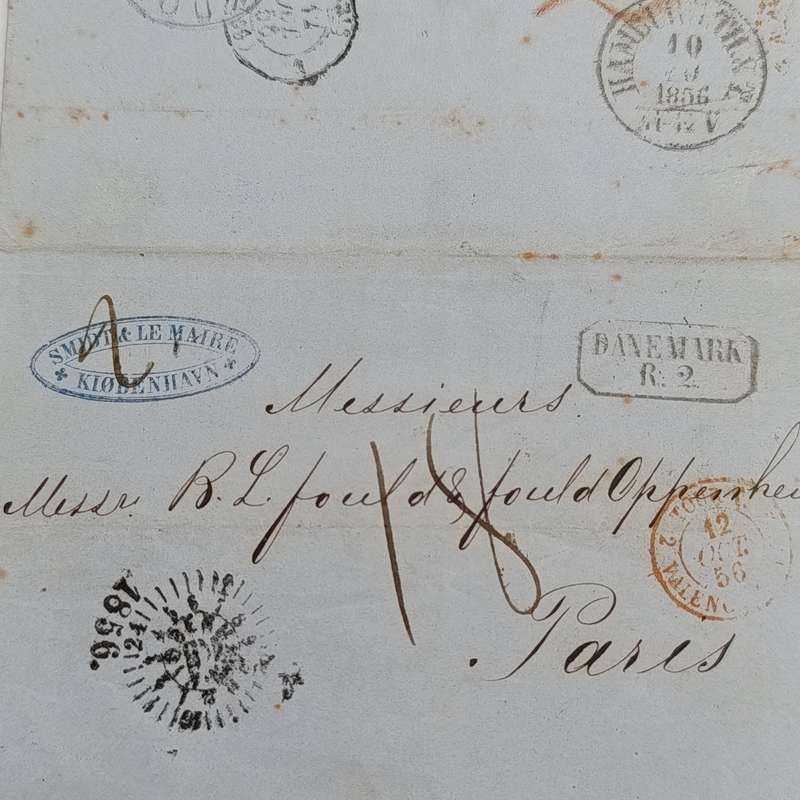 1856 letter from Copenhagen to Paris forwarded through the Danish Post office in Hamburg