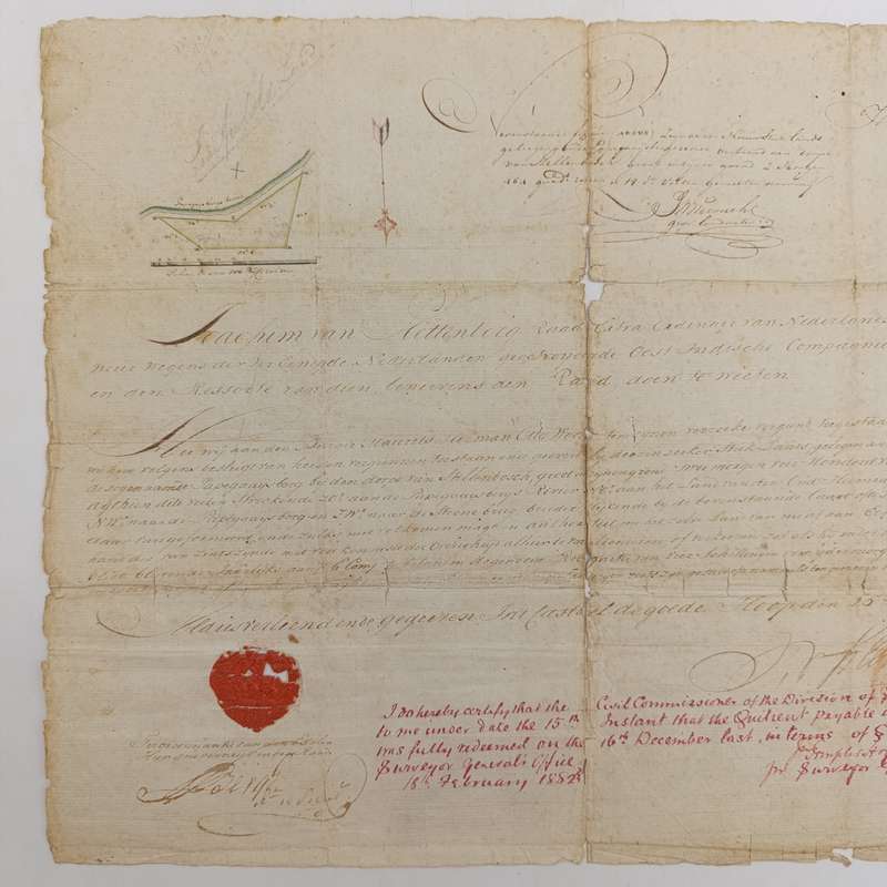 Antique 1785 Dutch East India VOC lease agreement by Govenor Joachim van Plettenberg