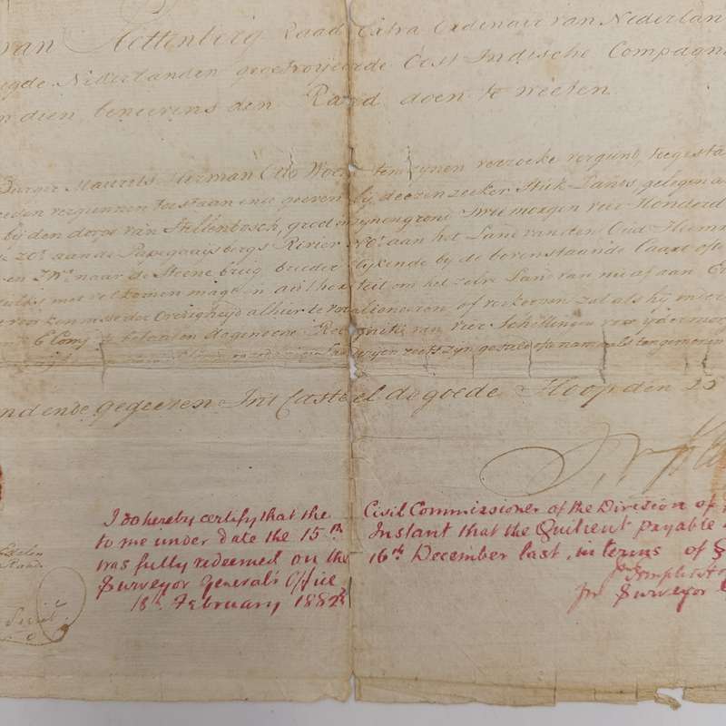 Antique 1785 Dutch East India VOC lease agreement by Govenor Joachim van Plettenberg