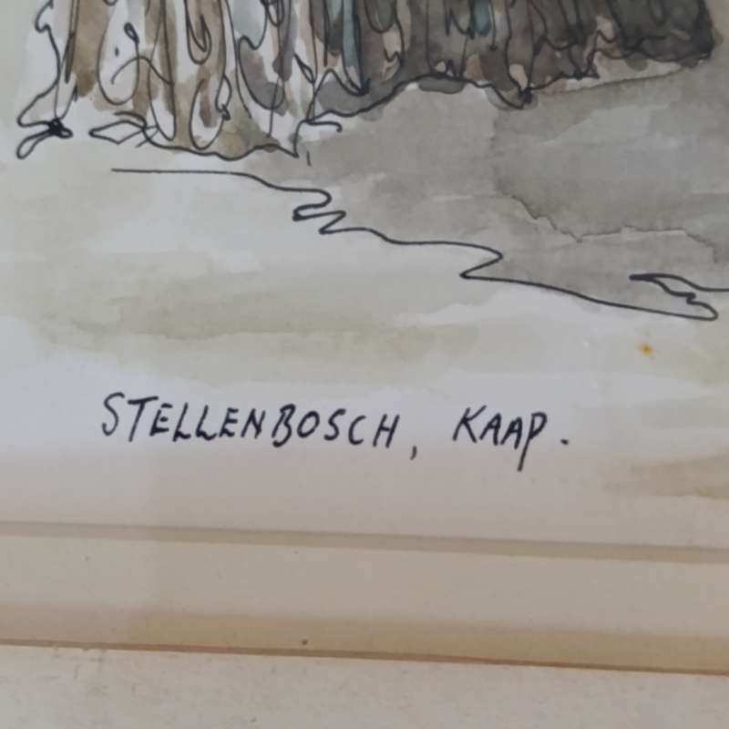 Beautiful watercolour and pen Sketch by John Chall of Stellenbosch