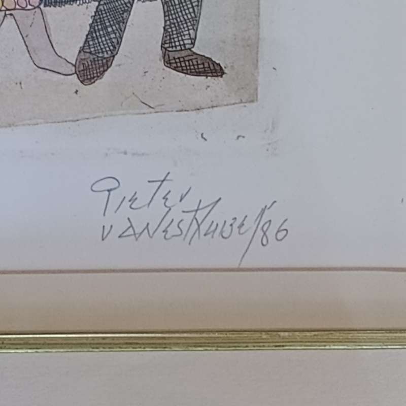 Original Pieter van der Westhuizen etching proof in frame