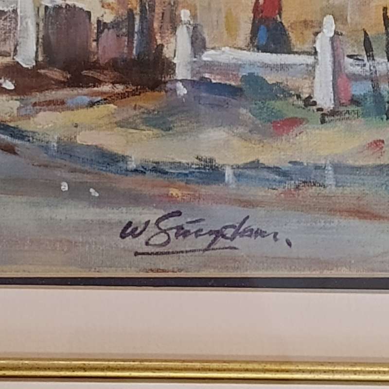 Beautiful Oil Painting of town houses by Willie Strydom in frame