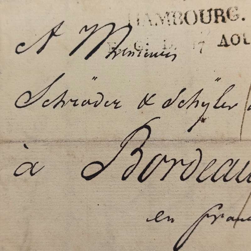 1807 Letter from Hambourg to Bordeaux France - dated 17 Aug 1807 Bureau Grand Ducal exitmail