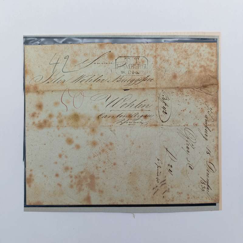 1839 Letter from Hamburg to Wohlen (Switzerland) forwarded through the Thurn