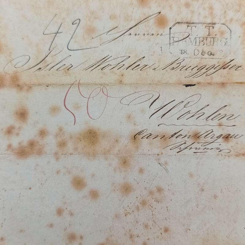 1839 Letter from Hamburg to Wohlen (Switzerland) forwarded through the Thurn