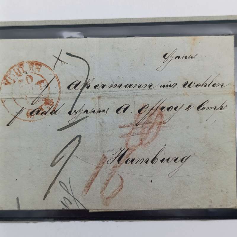 1842 Letter from Wohlen (Switzerland) to Hamburg - various postal marks and rubber stamps